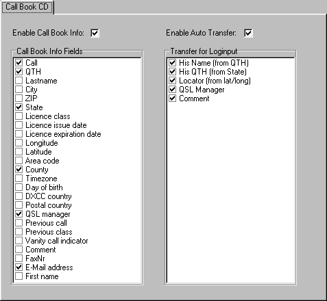 Figure 103:  Callbook setup tab sheet