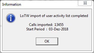 Figure 111:  LoTW User Activity File:  Import completed