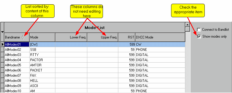 Figure 81: The Modes List