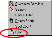 Figure 333:   Printing from Context Menu in Packet Grids 
