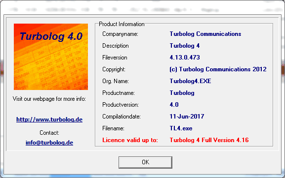 Figure 154:  TurboLog's Product Information