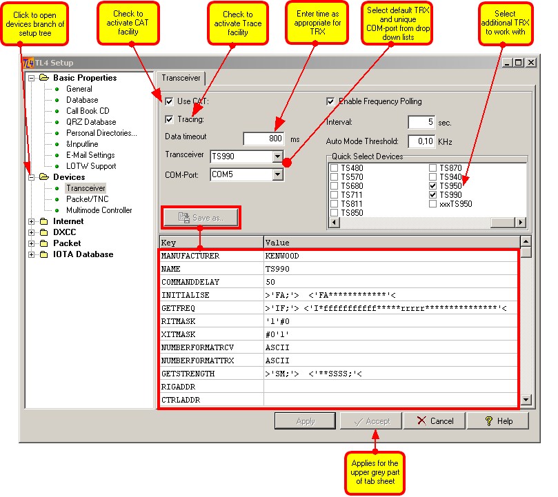 Figure 216:   Tab sheet for the setup of transceivers and related items