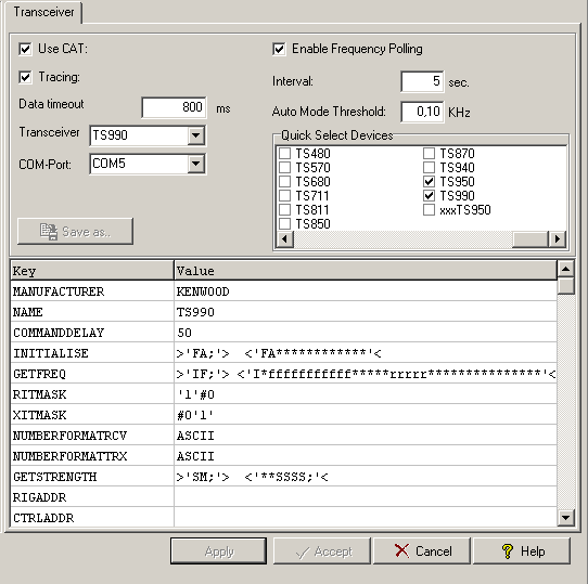 Figure 114:  Tab sheet for Transceiver setup