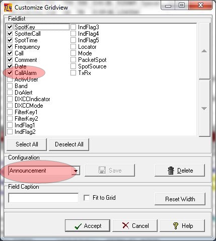 Figure 241:   Customizing Packet Messages & Alarms Grid