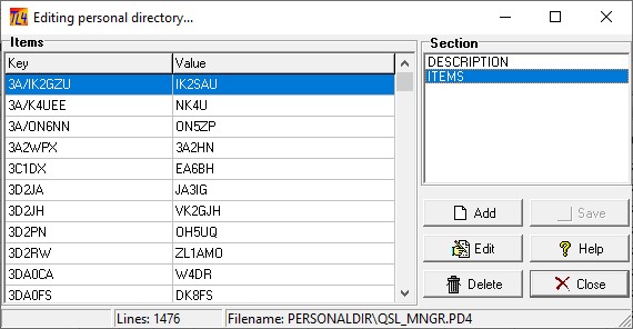 Figure 78: &nbsp; Edit frame activated for the ITEMS section