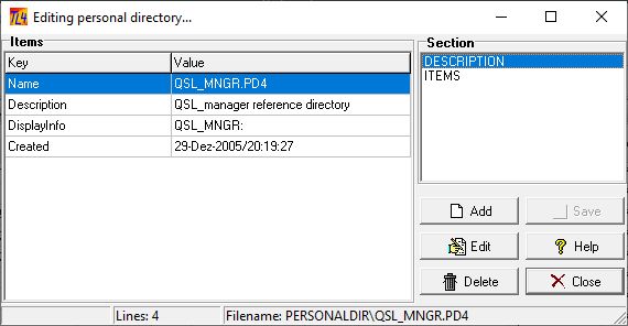 Figure 77: &nbsp;Edit and Control frame for a selected Personal Directories Frame
