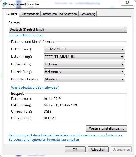 Figure 11:  Time and Date settings in WINDOWS