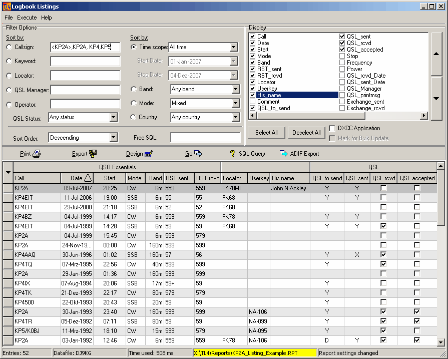 Figure 343:  The Logbook Listings Window