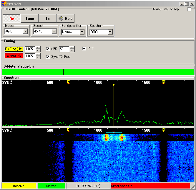 Figure 298:    MMVARI Layout in TurboLog 4, RTTY Operation shown