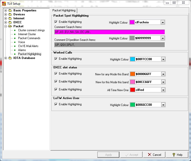 Figure 140:  Setup for Highlighting String Items in Packet Comment Fields