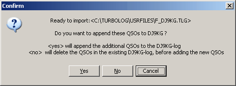 Figure 35:  Import dialogue for appending or overwriting