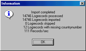 Figure 38:  Import completed information box 
