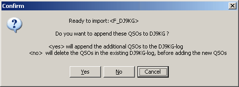 Figure 51: Import dialogue for appending or overwriting