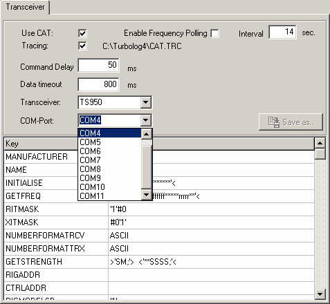 Figure 404:     USB-COM Port, Transceiver Tabsheet