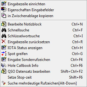 Abb.25:  Zentrale Funktionen des Rufzeichenfeldes