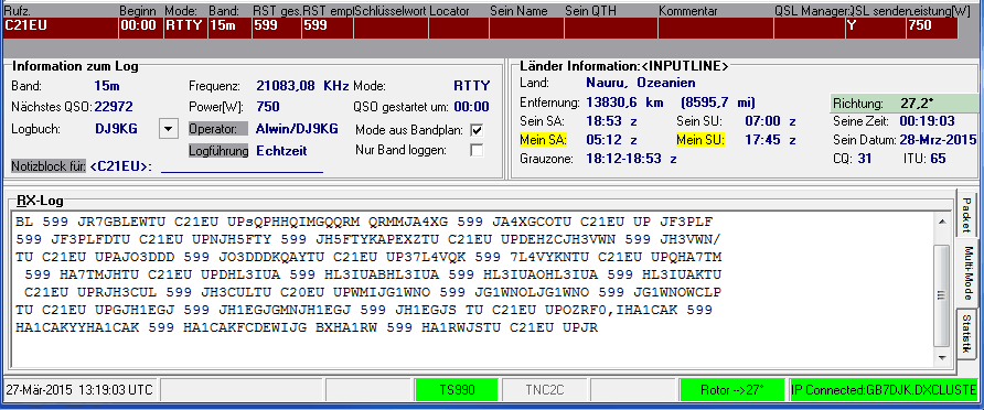 Abb.27:  RX-Fenster: Mit MMVARI empfangener RTTY-Text im Mehrzweckfenster