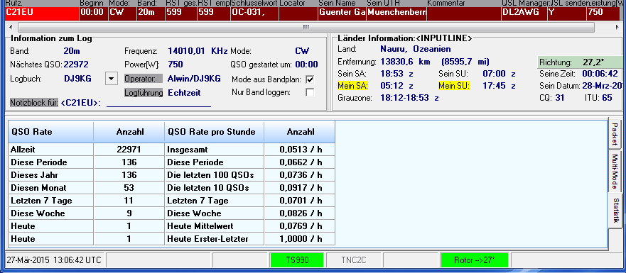 Abb.28:  Logbuch-Statistik im Mehrzweckfenster