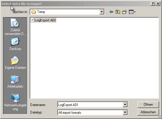 Abb.41:   File Manager zur Auswahl der Import Datei